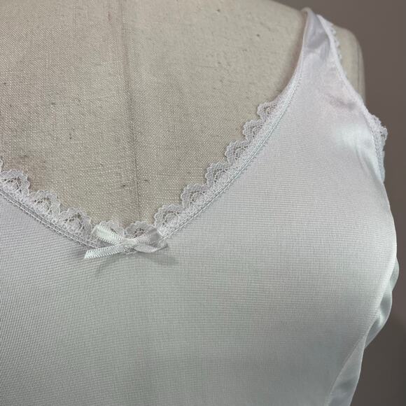 1990s Vintage Warners White Nylon Midi Slip Dress Size M - Picture 5 of 6